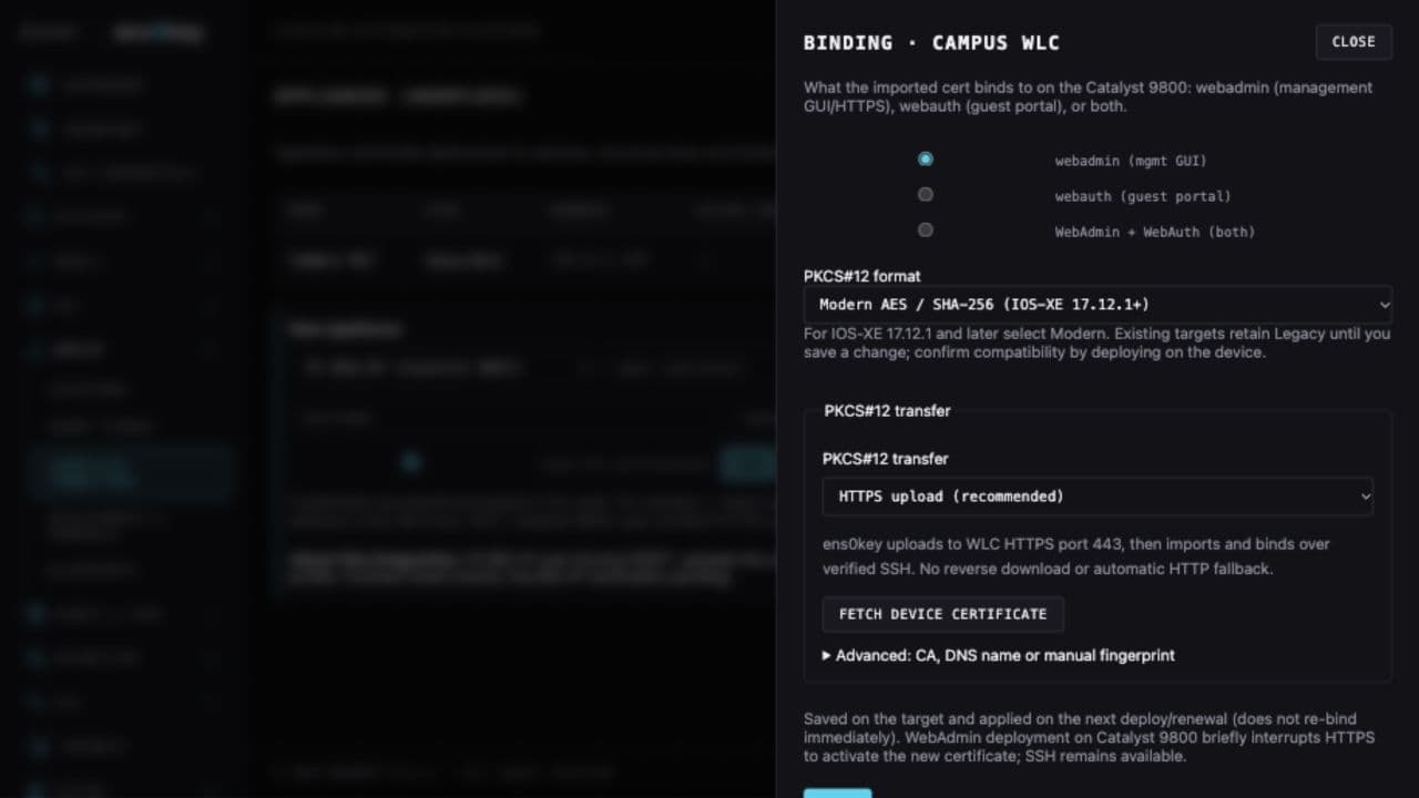 Catalyst 9800 Binding in ens0key 1.0.33 with example target settings