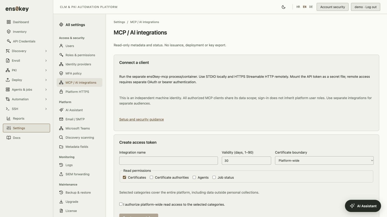 Scoped, expiring access for read-only MCP integrations.
